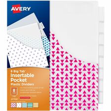 Avery&reg; Big Tab Plastic Dividers with Pockets, 8-Tab 8 x Divider(s) - 8 Tab(s) - 8 Tab(s)/Set - 9.3" Divider Width x 11.25" Divider Length - 3 Hole Punched - Multicolor Plastic Divider - Clear Plastic Tab(s) - PVC-free, Hole-punched, Insertable, Custom