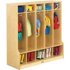 Jonti-Craft 5 Section Step Coat Locker 50.50" Height x 48" Width x 17.50" Depth - Floor - Hanging Hook, Stain Resistant, Sturdy - White - Baltic Birch Plywood - 1 Each