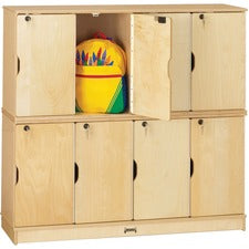Jonti-Craft Double Stack 8-Section Student Lockers 48.5" Width x 15" Depth x 45.5" Height - Stackable, Lockable, Sturdy, Key Lock, Kick Plate - Wood Grain - Baltic Birch Plywood