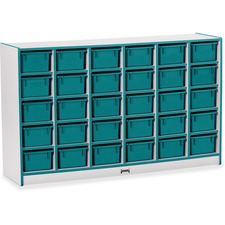 Jonti-Craft Rainbow Accents Cubbie-trays Storage Unit 30 Compartment(s) - 35.50" Height x 57.50" Width x 15" Depth - Laminated, Chip Resistant - Teal - Rubber - 1 Each