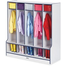 Jonti-Craft Rainbow Accents Step 5 Section Locker 5 Compartment(s) - 50.50" Height x 48" Width x 17.50" Depth - Double Hook, Durable - Navy - 1 Each