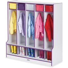 Jonti-Craft Rainbow Accents Step 5 Section Locker 5 Compartment(s) - 50.50" Height x 48" Width x 17.50" Depth - Double Hook, Durable - Purple - 1 Each