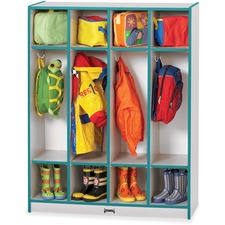 Jonti-Craft Rainbow Accents 4 Section Coat Locker 4 Compartment(s) - 50.50" Height x 39" Width x 15" Depth - Laminated, Durable - Teal - 1 Each