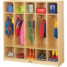 Jonti-Craft Rainbow Accents 5 Section Coat Locker 5 Compartment(s) - 50.50" Height x 48" Width x 15" Depth - Double Hook, Durable, Rounded Corner, Yellowing Resistant - UV Acrylic - Baltic - Birch Plywood - 1 Each