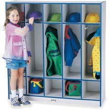 Jonti-Craft Rainbow Accents 5-section Coat Locker 5 Compartment(s) - 50.50" Height x 48" Width x 15" Depth - Double Hook, Durable, Laminated, Rounded Corner - Blue - 1 Each