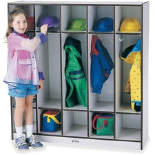 Jonti-Craft Rainbow Accents 5-section Coat Locker 5 Compartment(s) - 50.50" Height x 48" Width x 15" Depth - Double Hook, Durable, Laminated, Rounded Corner - Black - 1 Each
