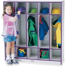 Jonti-Craft Rainbow Accents 5-section Coat Locker 5 Compartment(s) - 50.50" Height x 48" Width x 15" Depth - Double Hook, Durable, Laminated, Rounded Corner - Purple - 1 Each