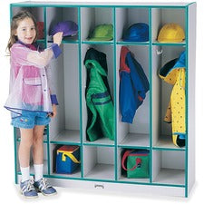 Jonti-Craft Rainbow Accents 5-section Coat Locker 5 Compartment(s) - 50.50" Height x 48" Width x 15" Depth - Double Hook, Durable, Laminated, Rounded Corner - Teal - 1 Each