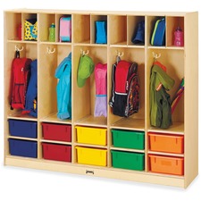 Jonti-Craft Rainbow Accents Large Locker Organizer 4 Tier(s) - 50.50" Height x 60" Width x 15" Depth - Double Hook, Rounded Corner, Durable, Stain Resistant, Yellowing Resistant - UV Acrylic - Baltic - Wood, Medium Density Fiberboard (MDF) - 1 Each