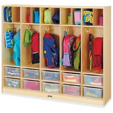 Jonti-Craft Rainbow Accents Large Locker Organizer 4 Tier(s) - 50.50" Height x 60" Width x 15" Depth - Double Hook, Rounded Corner, Durable, Stain Resistant, Yellowing Resistant - UV Acrylic - Baltic - Wood, Medium Density Fiberboard (MDF) - 1 Each