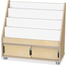 Jonti-Craft TrueModern Book Rack 4 Pocket(s) - 28.50" Height x 30" Width x 13.50" Depth - Sliding Door, Durable, Rounded Corner - Baltic - Anodized Aluminum, Baltic Birch - 1 Each