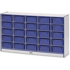 Jonti-Craft Rainbow Accents Mobile Tub Bin Storage 25 Compartment(s) - 35.50" Height x 60" Width x 15" Depth - Durable, Laminated - Blue - Hard Rubber - 1 Each