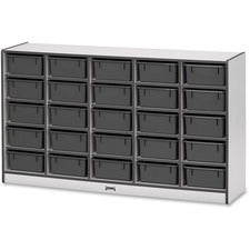 Jonti-Craft Rainbow Accents Mobile Tub Bin Storage 25 Compartment(s) - 35.50" Height x 60" Width x 15" Depth - Durable, Laminated - Black - Hard Rubber - 1 Each