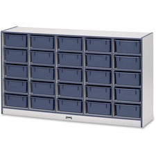 Jonti-Craft Rainbow Accents Mobile Tub Bin Storage 25 Compartment(s) - 35.50" Height x 60" Width x 15" Depth - Durable, Laminated - Navy - Hard Rubber - 1 Each