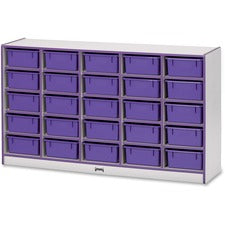 Jonti-Craft Rainbow Accents Mobile Tub Bin Storage 25 Compartment(s) - 35.50" Height x 60" Width x 15" Depth - Durable, Laminated - Purple - Hard Rubber - 1 Each