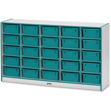 Jonti-Craft Rainbow Accents Mobile Tub Bin Storage 25 Compartment(s) - 35.50" Height x 60" Width x 15" Depth - Durable, Laminated - Teal - Hard Rubber - 1 Each