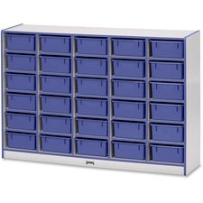 Jonti-Craft Rainbow Accents Mobile Tub Bin Storage 30 Compartment(s) - 42" Height x 60" Width x 15" Depth - Durable, Laminated - Blue - Hard Rubber - 1 Each