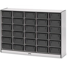 Jonti-Craft Rainbow Accents Mobile Tub Bin Storage 30 Compartment(s) - 42" Height x 60" Width x 15" Depth - Durable, Laminated - Black - Hard Rubber - 1 Each