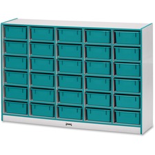 Jonti-Craft Rainbow Accents Mobile Tub Bin Storage 30 Compartment(s) - 42" Height x 60" Width x 15" Depth - Durable, Laminated - Teal - Hard Rubber - 1 Each