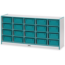Jonti-Craft Rainbow Accents Cubbie Mobile Storage 20 Compartment(s) - 29.50" Height x 24.50" Width x 15" Depth - Durable, Laminated - Teal - Hard Rubber - 1 Each