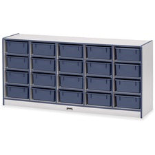 Jonti-Craft Rainbow Accents Mobile Tub Bin Storage 20 Compartment(s) - 29.50" Height x 24.50" Width x 15" Depth - Durable, Laminated - Navy - Hard Rubber - 1 Each