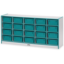 Jonti-Craft Rainbow Accents Mobile Tub Bin Storage 20 Compartment(s) - 29.50" Height x 24.50" Width x 15" Depth - Durable, Laminated - Teal - Hard Rubber - 1 Each