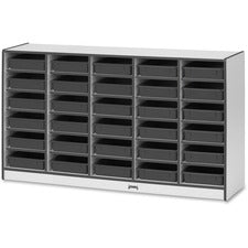 Jonti-Craft Rainbow Accents Mobile Paper-Tray Storage 30 Compartment(s) - 35.50" Height x 60" Width x 15" Depth - Chip Resistant, Laminated - Black - Rubber - 1 Each