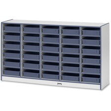 Jonti-Craft Rainbow Accents Mobile Paper-Tray Storage 30 Compartment(s) - 35.50" Height x 60" Width x 15" Depth - Chip Resistant, Laminated - Navy - Rubber - 1 Each