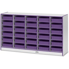 Jonti-Craft Rainbow Accents Mobile Paper-Tray Storage 30 Compartment(s) - 35.50" Height x 60" Width x 15" Depth - Chip Resistant, Laminated - Purple - Rubber - 1 Each