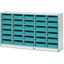 Jonti-Craft Rainbow Accents Mobile Paper-Tray Storage 30 Compartment(s) - 35.50" Height x 60" Width x 15" Depth - Chip Resistant, Laminated - Teal - Rubber - 1 Each