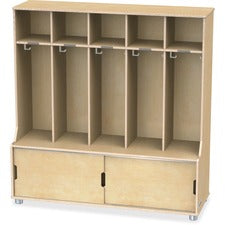 Jonti-Craft TrueModern 5-space Metal Coat Hook Cubbie Locker 5 Compartment(s) - 50" Height x 48.50" Width x 17.50" Depth - Hanging Hook, Sliding Door, Durable, Rounded Corner - Baltic - Anodized Aluminum - 1 Each