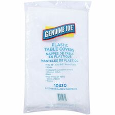 Genuine Joe Plastic Round Tablecovers 84" Diameter - Plastic - White - 6/Pack - 4 / Carton