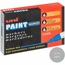 uniball&#8482; uni-Paint PX-20 Oil-Based Marker Medium Marker Point - Metallic Silver Ink - Oil Based - Silver Barrel - 1 Dozen