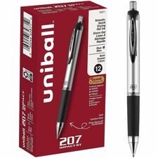 uniball&#8482; 207 Impact RT Gel Pens 1 mm Bold Pen Point - Refillable - Retractable - Blue Ink - Gel-based - Metallic Barrel - 1 Dozen
