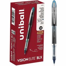 uniball&#8482; Vision Elite BLX Rollerball Pen 0.5 mm Micro Pen Point - Black/Blue Ink - Pigment-based - 1 Dozen