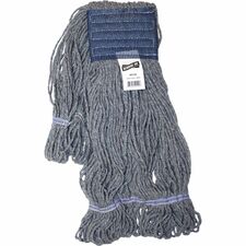 Genuine Joe 5" Headband Earth Mop Refill Large - Quick Drying - Polyester Fiber - Blue - 1 Each