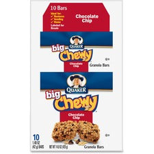 Quaker Oats Chocolate Chip Big Chewy Granola Bar Individually Wrapped - Chocolate Chip - 1.48 oz Box - 10 / Box