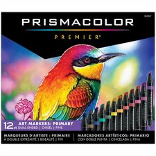 Prismacolor Premier Fine Art Markers Fine Chisel Marker Point - Primary Ink - Alcohol Based - 12 / Box