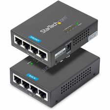 StarTech.com 4 Port Gigabit Midspan - PoE+ Injector - 802.3at and 802.3af 120 V AC, 230 V AC Input - 52 V DC, 2.31 A Output - 4 Input Port(s) - 4 Output Port(s) - Wall Mountable - Black