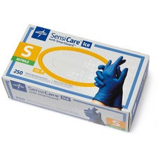 Medline SensiCare Ice Blue Nitrile Exam Gloves 9.50" Glove Length - Small Size - Dark Blue - Comfortable, Chemical Resistant, Latex-free, Textured Fingertip, Non-sterile, Durable - For Medical - 250 / Box