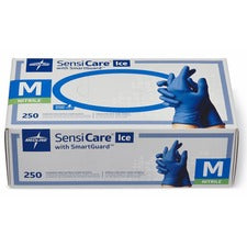 Medline SensiCare Ice Blue Nitrile Exam Gloves 9.50" Glove Length - Medium Size - Dark Blue - Comfortable, Chemical Resistant, Latex-free, Textured Fingertip, Non-sterile, Durable - For Medical - 250 / Box