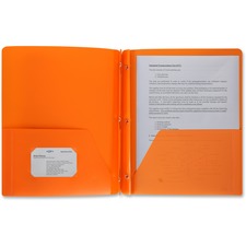 Business Source Letter Portfolio 8 1/2" x 11" - 50 Sheets Capacity - 3 x Prong Fastener(s) - 2 Pocket(s) - Orange - Durable, Spill Resistant, Wear Resistant, Card Holder - 1 Each