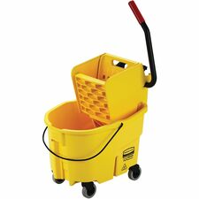 Rubbermaid Commercial Wave Brake Side Press Mop Bucket 6.50 gal - 16.8" x 15.6" x 18.6" - Tubular Steel, Plastic - Yellow - 1 Each