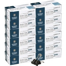 Business Source Fold-back Binder Clips Small - 0.8" Width - 0.38" Size Capacity - for Paper - Black - 1 Dozen/Pack - 12 / Box