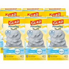 Glad ForceFlex Tall Kitchen Drawstring Trash Bags Fresh Clean with Febreze Freshness - 13 gal Capacity - 27.38" Length x 24" Width x 1.05 mil (27 Micron) Thickness - Drawstring Closure - White - Kitchen - 40/Box - 6 / Carton