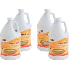 Genuine Joe Lemon Dish Detergent Gallon For Multipurpose - 128 fl oz (4 quart) - Lemon Scent - Recommended For: Grease Remover - Film-free - White - 4 / Carton