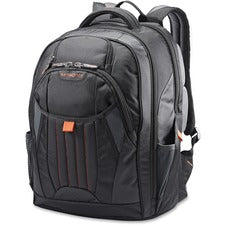 Samsonite Tectonic 2 Carrying Case (Backpack) for 17" iPad Notebook - Black, Orange Shock Resistant Interior, Slip Resistant Shoulder Strap - Poly Ballistic Body - Tricot Interior Material - Shoulder Strap, Handle - 18" Height x 13.3" Width x 8.6" Depth -
