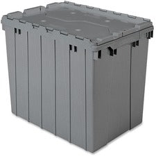Akro-Mils Attached Lid Storage Container Internal Dimensions: 16.88" Height - External Dimensions: 21.5" Length x 15" Width x 17" Height - 100 lb - 17 gal - Padlock, String/Button Tie Closure - Stackable - Plastic, Polymer - Gray - For File - 1 Each