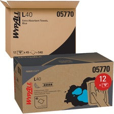 Wypall Power Clean L40 Extra Absorbent Towels 12" Width x 23" Length - White - 45/Box - 12 / Carton