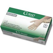 Medline Powder-free Stretch Vinyl Exam Gloves 9.50" Glove Length - Medium Size - Cream - Stretchable, Latex-free, Non-sterile - For Multipurpose - 150 / Box
